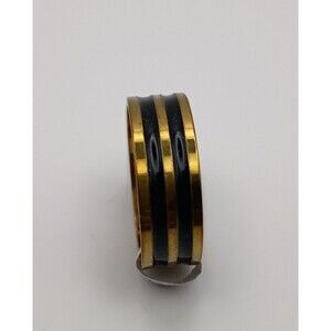 Men’s Gold Black Stripe Stainless Steel Ring Band Size 9.5